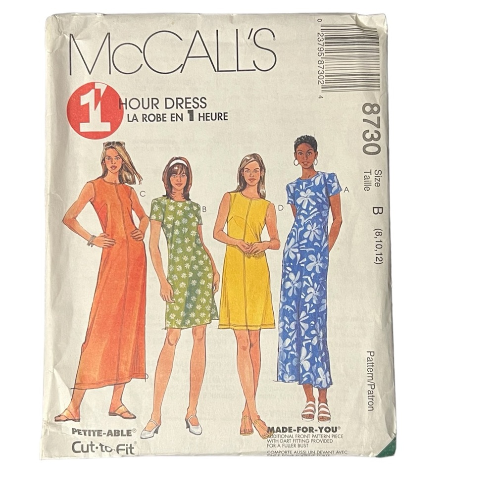 McCalls Sewing Pattern 8730 1 HR Summer Dresses SZ 8 , 10, 12 - UNCUT.